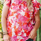 Plus Size Floral Flutter Sleeve Round Neck Blouse