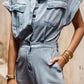 Slit Pocketed Half Button Denim Dress