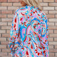 Printed Notched Flounce Sleeve Blouse