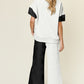 Double Take Full Size Texture Contrast T-Shirt and Wide Leg Pants Set