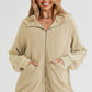 Pocketed Zip Up Dropped Shoulder Hooded Jacket