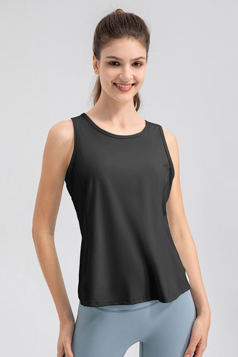 Wide Strap Round Neck Active Tank Black