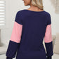 Color Block V-Neck Long Sleeve Top