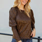 Sequin Puff Sleeve Round Neck Top