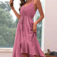 Spaghetti Strap Decorative Button Ruffled Dress