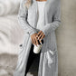 Ribbed Open Front Long Sleeve Cardigan with Pockets