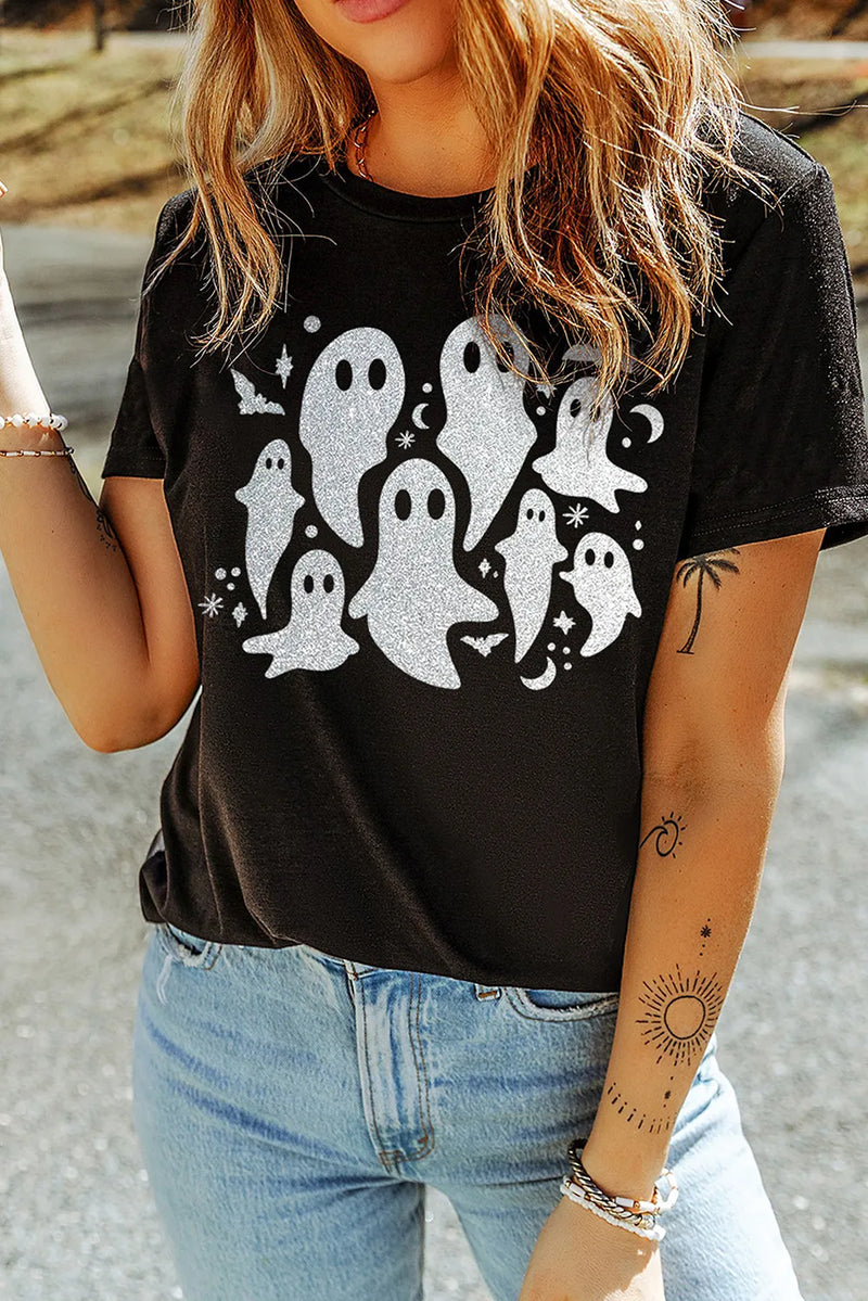 Full Size Ghost Round Neck Short Sleeve T-Shirt Black