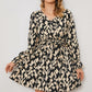 Animal Print Surplice Neck Long Flounce Sleeve Dress