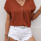 Honey Buttoned V-Neck Short Sleeve Blouse