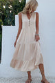 Decorative Button Sleeveless Tiered Dress Khaki