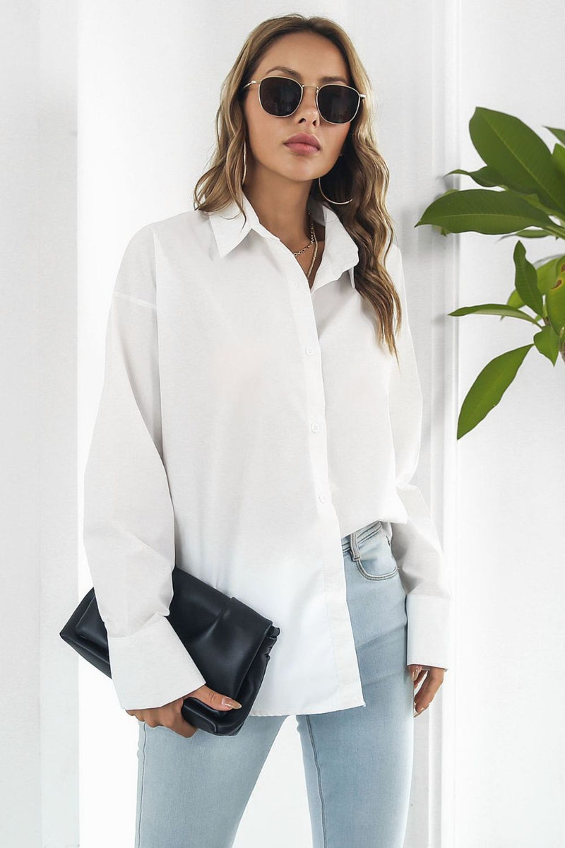 Dropped Shoulder Longline Shirt White