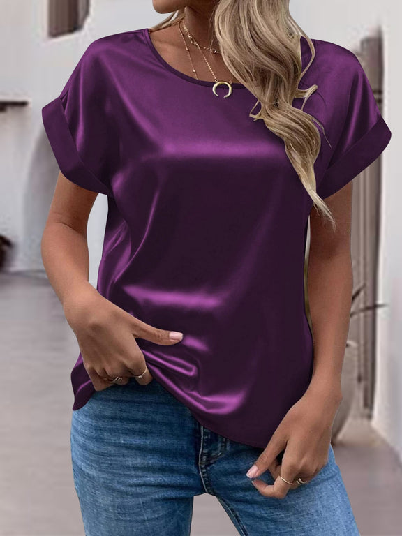 Round Neck Short Sleeve T-Shirt Deep Purple