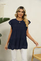 Swiss Dot Round Neck Tiered Blouse Dark Navy
