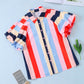 Color Block Button Up Balloon Sleeve Shirt