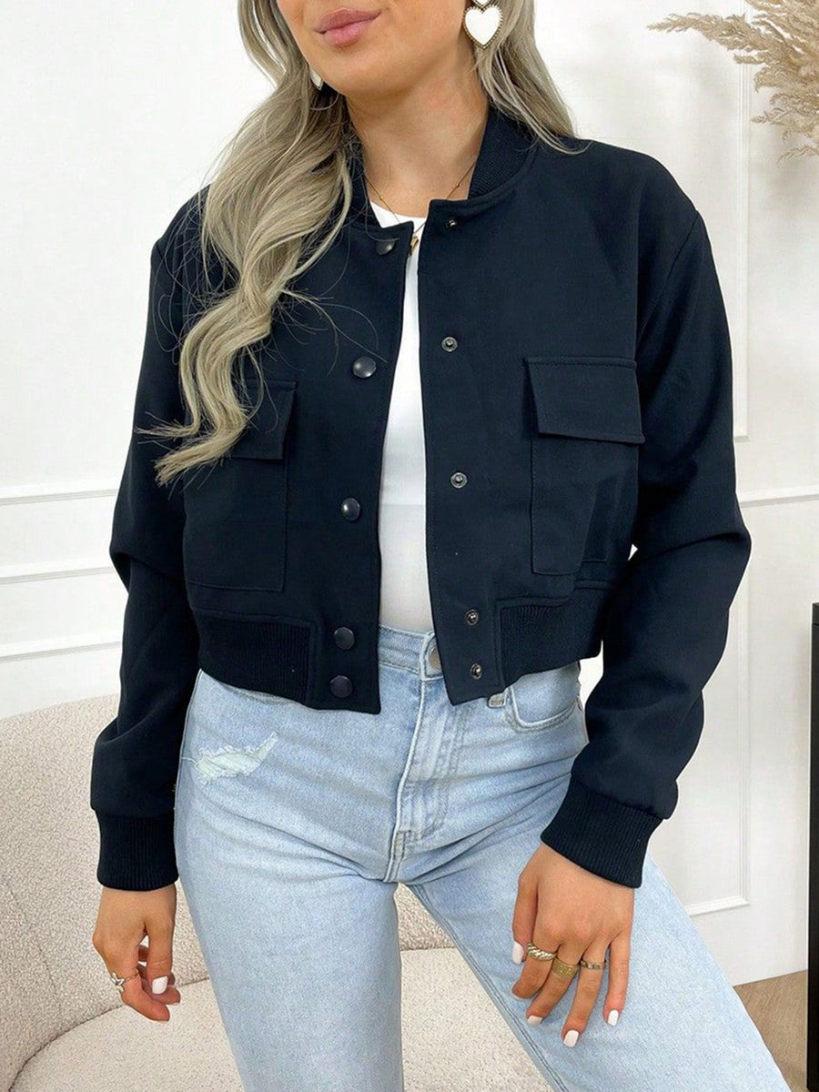 Pocketed Snap Down Baseball Collar Jacket Indigo