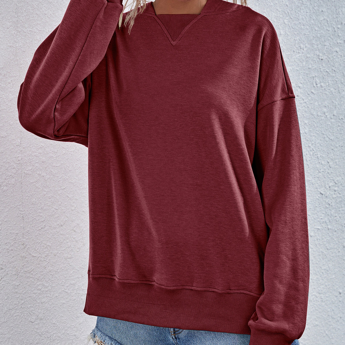 Dropped Shoulder Slit Hoodie Wine