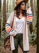 Striped Open Front Long Sleeve Cardigan Pink