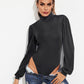 Backless Tie-Waist Turtleneck Lantern Sleeve Bodysuit