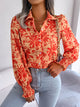 Floral Collared Neck Long Sleeve Shirt Pumpkin