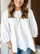 Bow Round Neck Three-Quarter Sleeve Blouse White