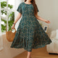 Plus Size Floral Round Neck Short Sleeve Midi Dress