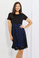 Yelete Full Size Contrasting Lace Midi Dress Dark Blue