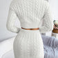 Cable-Knit Round Neck Top and Skirt Sweater Set