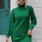 Ribbed Turtle Neck Long Sleeve Mini Sweater Dress