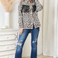 Leopard Fringe Detail Collared Neck Denim Jacket