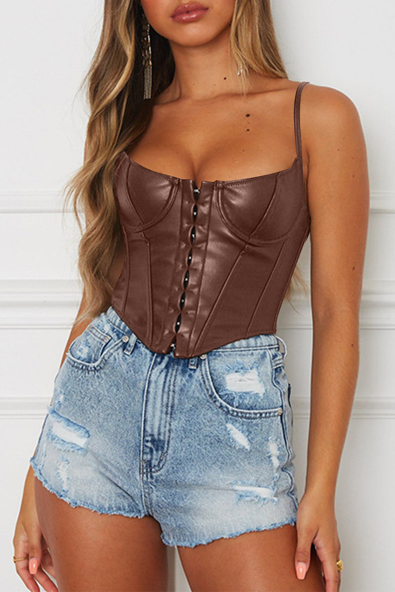 Scoop Neck Spaghetti Strap Cami Dark Brown
