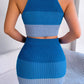 Color Block Sleeveless Crop Knit Top and Skirt Set