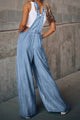 Distressed Wide Leg Denim Overalls Light