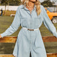 Button Up Collared Neck Raw Hem Denim Dress