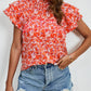 Ditsy Floral Mock Neck Flounce Sleeve Blouse