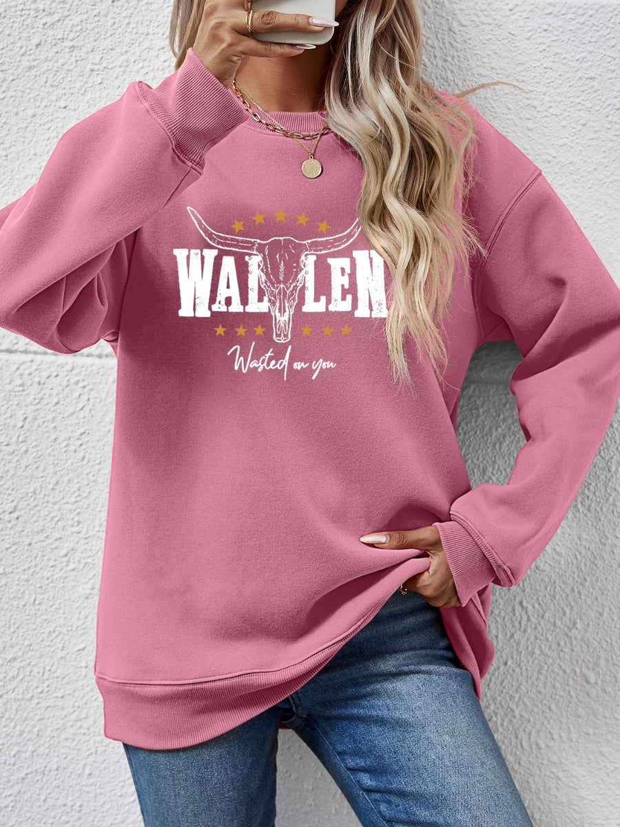Graphic Round Neck Dropped Shoulder Sweatshirt Moonlit Mauve