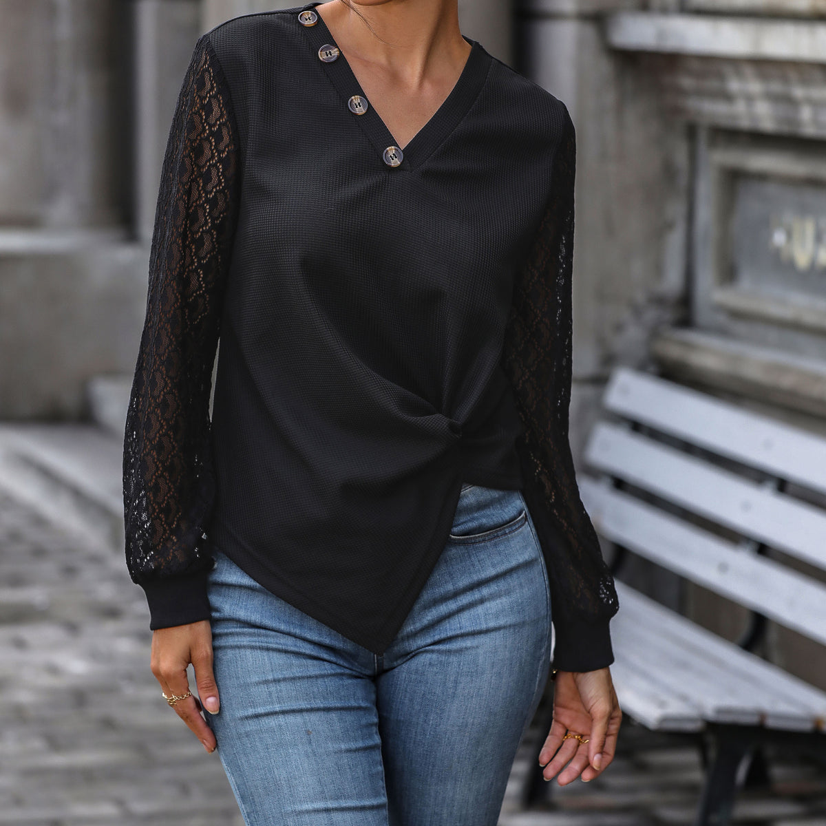 Perfee Twisted Decorative Button Long Sleeve T-Shirt