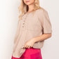 VERY J Twisted Sleeve Band Half Button Top