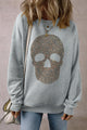 Skull Round Neck Long Sleeve Sweatshirt Gray