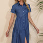 Short Sleeve Collared Button Down Denim Dress