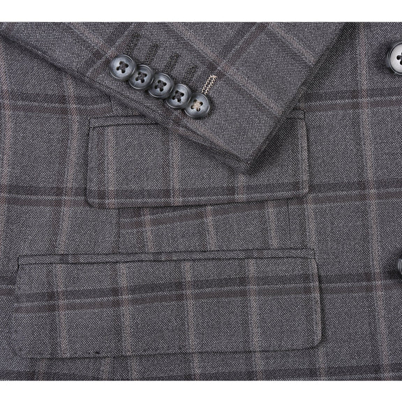 22-50-092EL Double-breasted Gray Check Suit