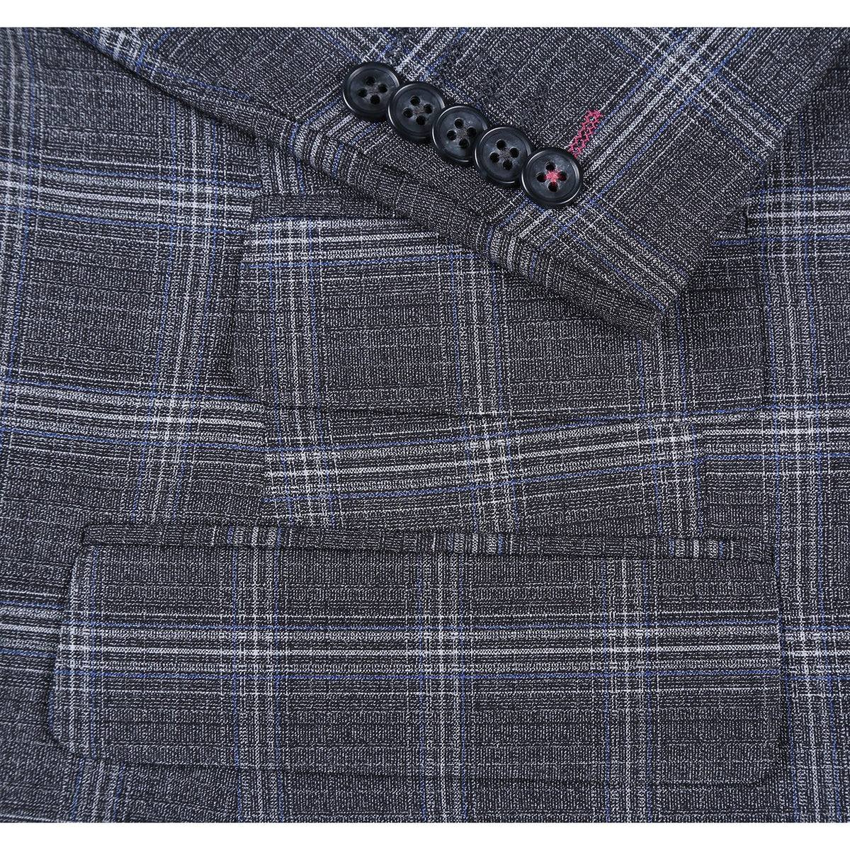 72-58-093EL Gray with White Blue Check Peak Suit