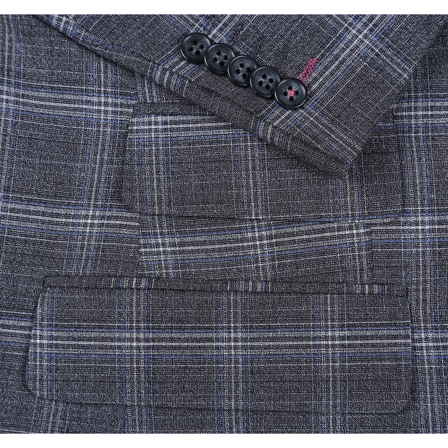 72-58-093EL Gray with White Blue Check Peak Suit