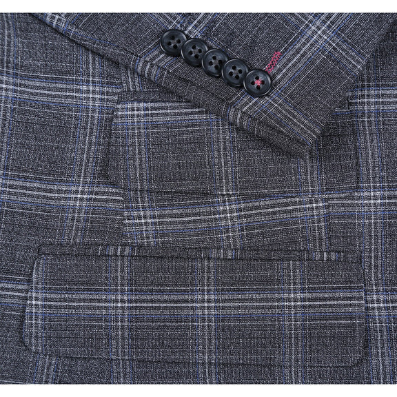 72-58-093EL Gray with White Blue Check Peak Suit