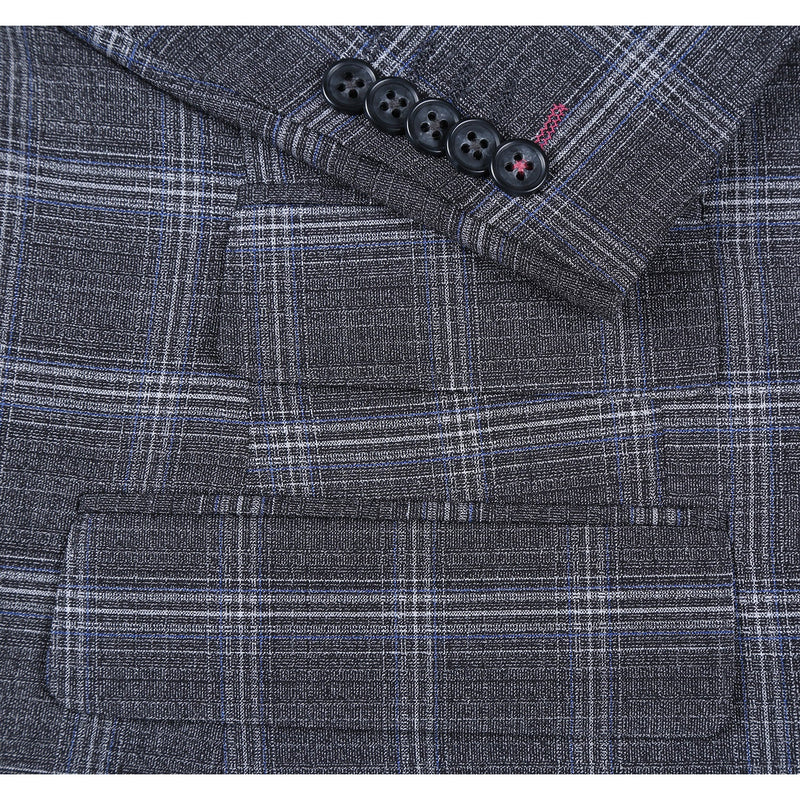 72-58-093EL Gray with White Blue Check Peak Suit