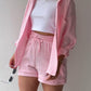 Texture Button Up Shirt and Drawstring Shorts Set