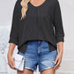 Lovelet Textured Round Neck Three-Quarter Sleeve Blouse