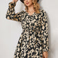 Animal Print Surplice Neck Long Flounce Sleeve Dress