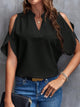 Notched Cold Shoulder Blouse Black