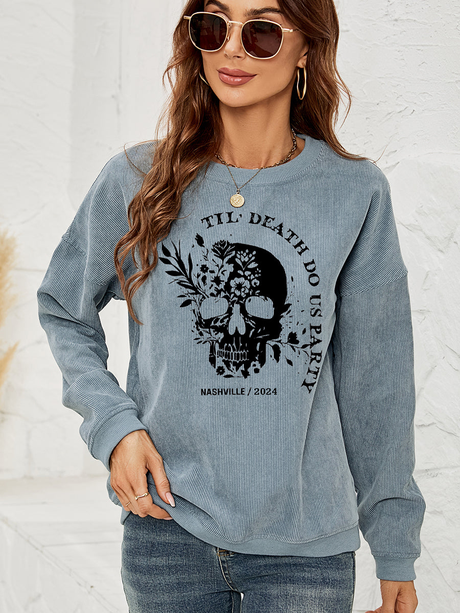 Skull Graphic Dropped Shoulder Sweatshirt French Blue