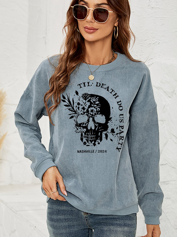Skull Graphic Dropped Shoulder Sweatshirt French Blue